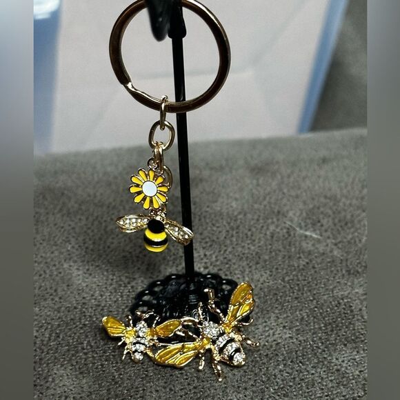 Elegant Gold and Yellow Bee Brooch and Key Chain combo - Picture 3 of 8